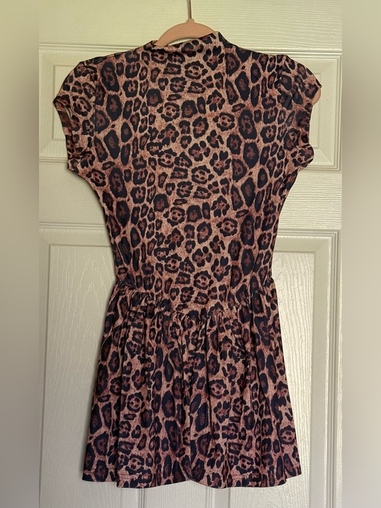 Dresses & Skirts - Leopard Print Short Sleeve Open Back Dress - Brown & Black